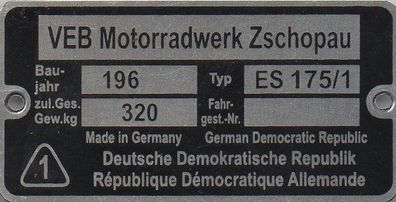 Typenschild MZ ES 175/1, Alu, Blanko, DDR Motorrad, Ost Oldimer Klassiker
