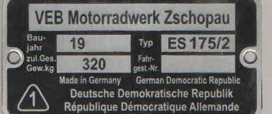 Typenschild für MZ ES 175/2, Alu, Blanko, Neu, Ost Motorrad, DDR Oldtimer, Klassiker