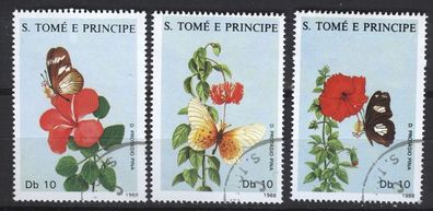 São Tomé und Príncipe Mi 1062 - 1064 gest Schmetterlinge auf Blüten mot2192