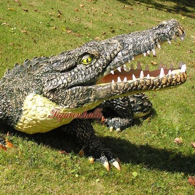 Alligator Krokodil Figur Statue Skulptur Gartenteich Garten Deko Reptil lebensecht