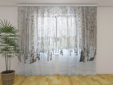 Gardinen aus Chiffon "Birkenwald im Winter" Vorhang mit 3D Fotodruck, Maßanfertigung