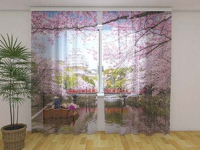 Gardinen aus Chiffon "Frühling im japanischen Himeji" mit 3D Fotodruck, auf Maß