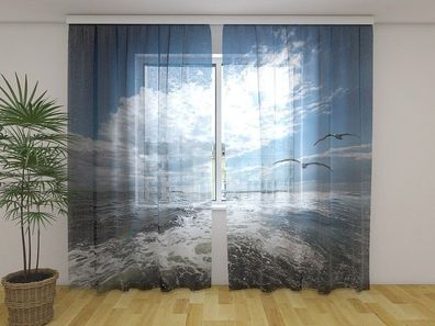 Gardinen aus Chiffon "Möven über dem Meer" Vorhang mit 3D Fotodruck, Maßanfertigung