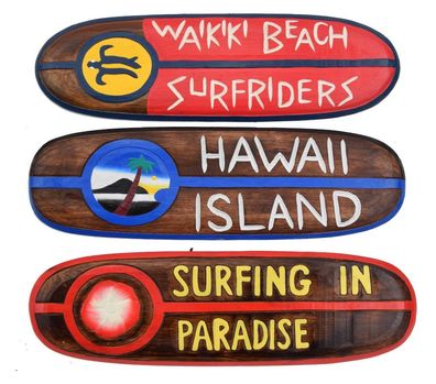 3 Deko Surfboards 60cm Surfbrett aus Holz Waikiki Beach Hawaii Maui Style