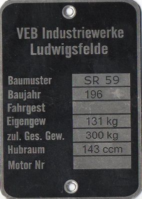 Typenschild IWL VEB Industriewerke Ludwigsfelde, Alu, Balnko, Neu, Motorroller DDR