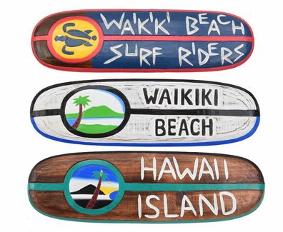 3 Deko Surfboards 60cm Surfbrett aus Holz Waikiki Beach Hawaii Island Maui Karibik