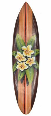 Deko Surfboard 80cm Frangipani Blumen Surfbrett aus Holz Paintbrush Stil Hawaii Maui