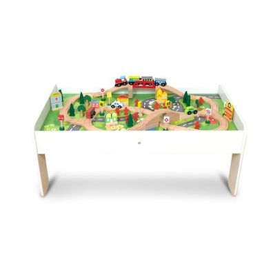 Spieltisch mit Holzeisenbahn Aktivitätentisch Multifunktionstisch 91 tlg für Kinder