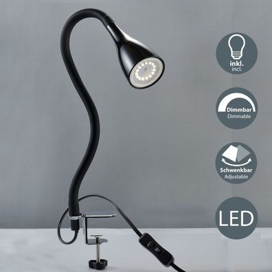 LED Klemm-Leuchte dimmbar Leselampe flexibel Tisch-Lampe schwarz 5W B.K. Licht