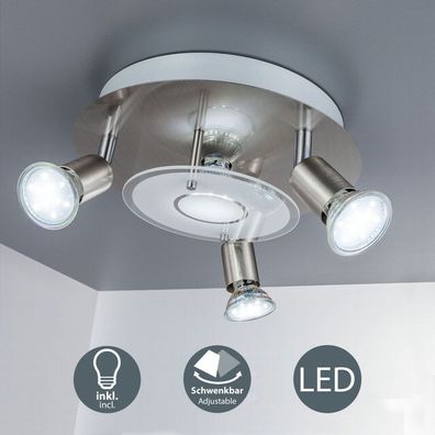 LED Decken-Leuchte rund Metall Glas Lampe Wohnzimmer Strahler 3-flammig GU10