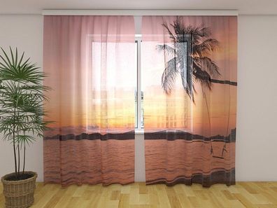 Gardinen aus Chiffon "Sonnenuntergang am Palmenstrand" Vorhang mit Fotodruck, auf Maß
