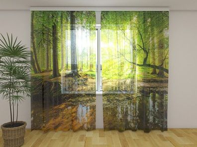 Gardinen aus Chiffon "Sonnenstrahlen im Wald" Vorhang mit Fotodruck, Maßanfertigung