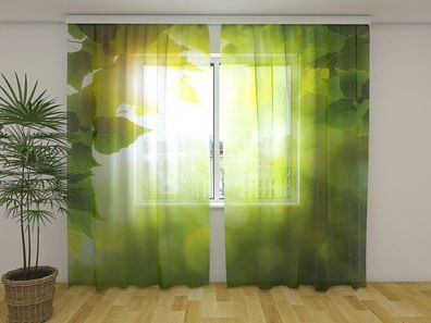 Gardinen aus Chiffon "Sonnenstrahlen im Grünen" Vorhang mit Fotodruck, Maßanfertigung