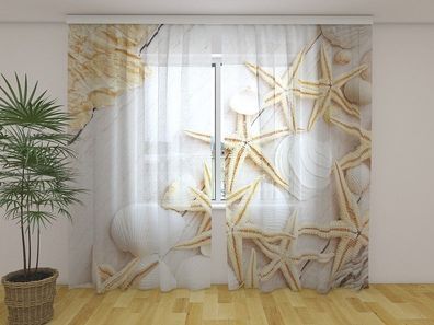 Gardinen aus Chiffon "Seesterne" Vorhang mit 3D Fotodruck, auf Maß
