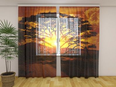 Gardinen aus Chiffon "Sonnenuntergang in Afrika" Vorhang mit 3D Fotodruck, auf Maß