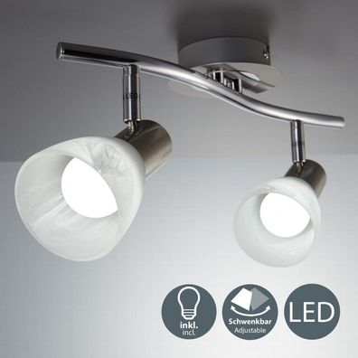 LED Deckenlampe Wohnzimmer schwenkbar E14 Metall Glas Spot Leuchte 2-flammig