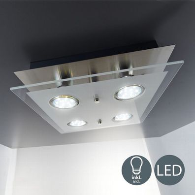 LED Deckenleuchte Schlafzimmer Metall Glas matt eckig 4x GU10 Decken-Lampe Leuchte