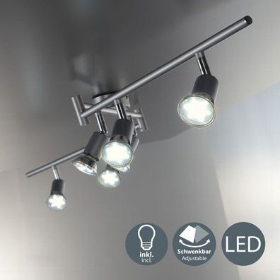 LED Deckenlampe Wohnzimmer schwenkbar GU10 Metall Decken-Spot Leuchte 6-flammig