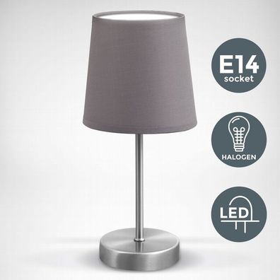 Tisch-Leuchte Stoff Dekolampe Nachttisch-Leuchte Wohnzimmerlampen E14 grau LED