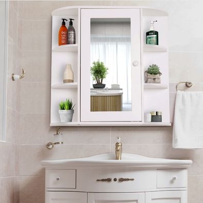 kleankin® Spiegelschrank Wandmontage Badezimmerregal Badeschrank 8 Fächer MDF Weiß