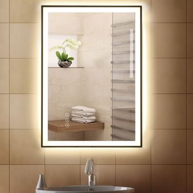 kleankin® Badezimmerspiegel Touch-Schalter LED-Spiegel Nebelfreier Wandspiegel