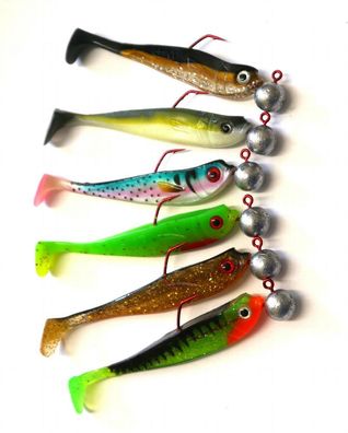 6 x MB Fishing Stint-Set 9 cm incl VMC- Jig Gummifisch Softbait Zander Barsch