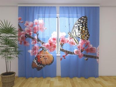 Gardinen aus Chiffon "Zwei Schmetterlinge" Vorhang mit 3D Fotodruck, Maßanferigung