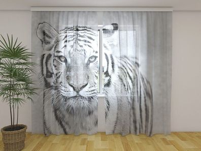 Gardinen aus Chiffon "Weisser Tiger" Vorhang mit 3D Fotodruck, Maßanferigung