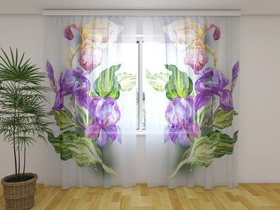 Gardinen aus Chiffon "Lila Iris" Vorhang mit 3D Fotodruck, Maßanfertigung