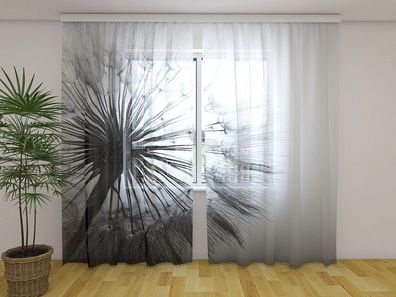 Gardinen aus Chiffon "Pusteblume schwarz-weiss" Vorhang mit 3D Fotodruck, auf Maß