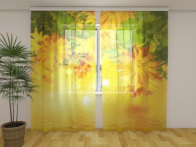 Gardinen aus Chiffon "Herbstblumen" Vorhang mit 3D Fotodruck, Maßanfertigung