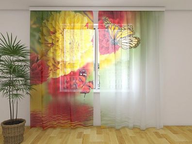 Gardinen aus Chiffon "Schöne Herbstblumen" Vorhang mit 3D Fotodruck, auf Maß
