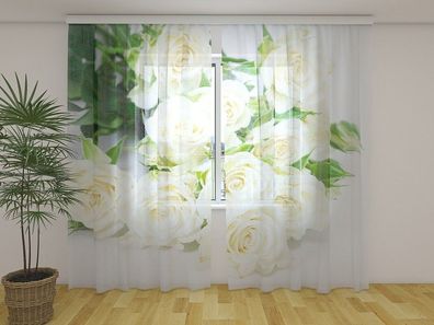 Gardinen aus Chiffon "Weisse Rosen" Vorhang mit 3D Fotodruck, Maßanfertigung