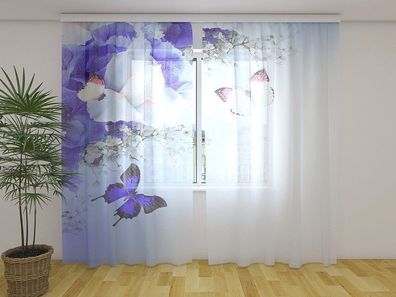 Gardinen aus Chiffon "Iris und Schmetterlinge" Vorhang mit 3D Fotodruck, auf Maß