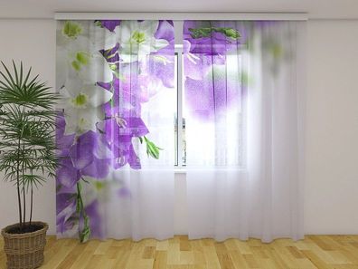 Gardinen aus Chiffon "Lila Glockenblumen" Vorhang mit 3D Fotodruck, auf Maß