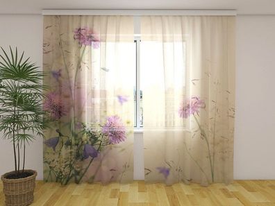 Gardinen aus Chiffon "Blumenfeld" Vorhang mit 3D Fotodruck, Maßanfertigung