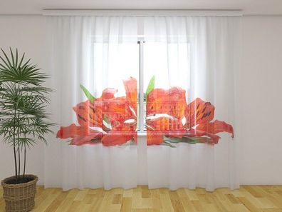 Gardinen aus Chiffon "Glühende Lilien" Vorhang mit 3D Fotodruck, Maßanfertigung