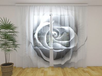 Gardinen aus Chiffon "Graue Rose" Vorhang mit 3D Fotodruck, auf Maß