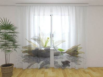 Gardinen aus Chiffon "Lilie auf dem Stein" Vorhang mit 3D Fotodruck, auf Maß