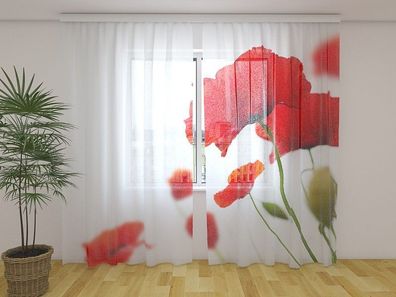 Gardinen aus Chiffon "Rot und Weiss" Vorhang mit 3D Fotodruck, Maßanfertigung