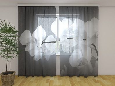 Gardinen aus Chiffon "Wilde Orchidee schwarz-weiss" Vorhang mit 3D Fotodruck, auf Maß