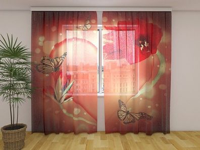 Gardinen aus Chiffon "Rote Versuchung" Vorhang mit 3D Fotodruck, Maßanfertigung