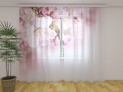 Gardinen aus Chiffon "Frühlingszweig" Vorhang mit 3D Fotodruck, Maßanfertigung