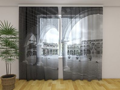 Gardinen aus Chiffon "Kuba schwarz-weiss" Vorhang mit 3D Fotodruck, auf Maß