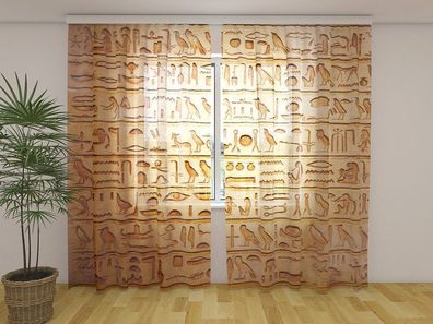Gardinen aus Chiffon "Ägyptische Hieroglyphen" Vorhang mit 3D Fotodruck, auf Maß