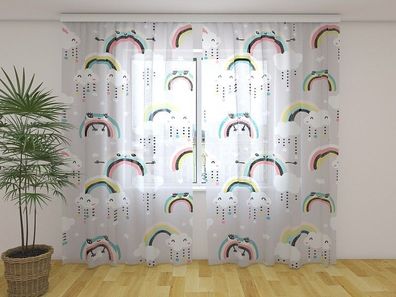 Gardinen aus Chiffon "Lustiges Regenbogen" Vorhang mit 3D Fotodruck, Maßanfertigung
