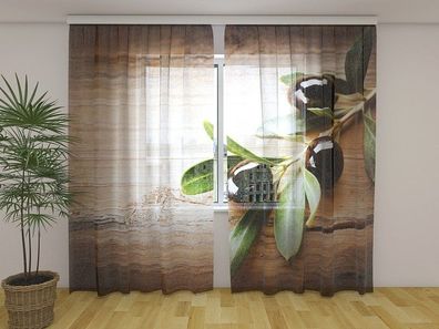 Gardinen aus Chiffon "Schwarze Oliven" Vorhang mit 3D Fotodruck, Maßanfertigung
