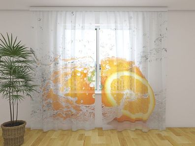 Gardinen aus Chiffon "Saftige Orange" Vorhang mit 3D Fotodruck, Maßanfertigung