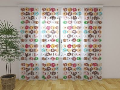 Gardinen aus Chiffon "Sweet Donuts" Vorhang mit 3D Fotodruck, Maßanfertigung