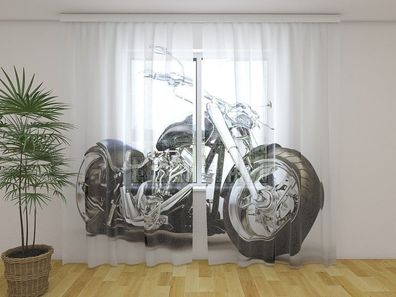Gardinen aus Chiffon "Schwarzer Motorrad" Vorhang mit 3D Fotodruck, auf Maß